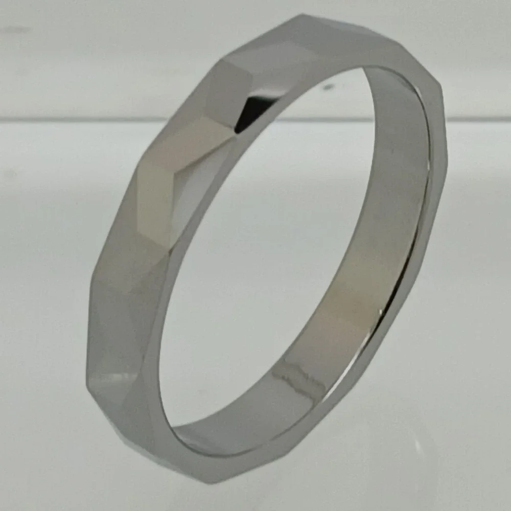 Vintage 90s Y2K Tungsten Faceted Geometric Band Ring Size 10.25 Silver 4mm New